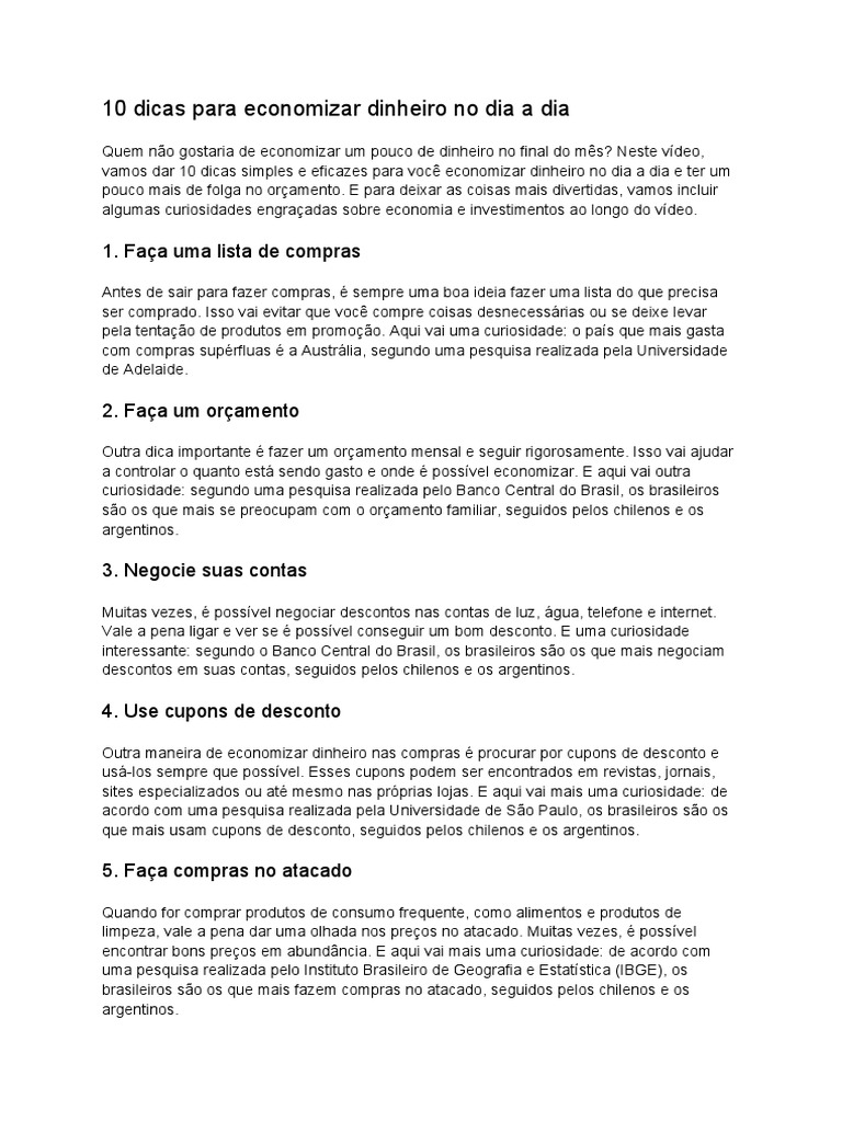 Dicas práticas para economizar dinheiro | PDF | Dinheiro | Economias