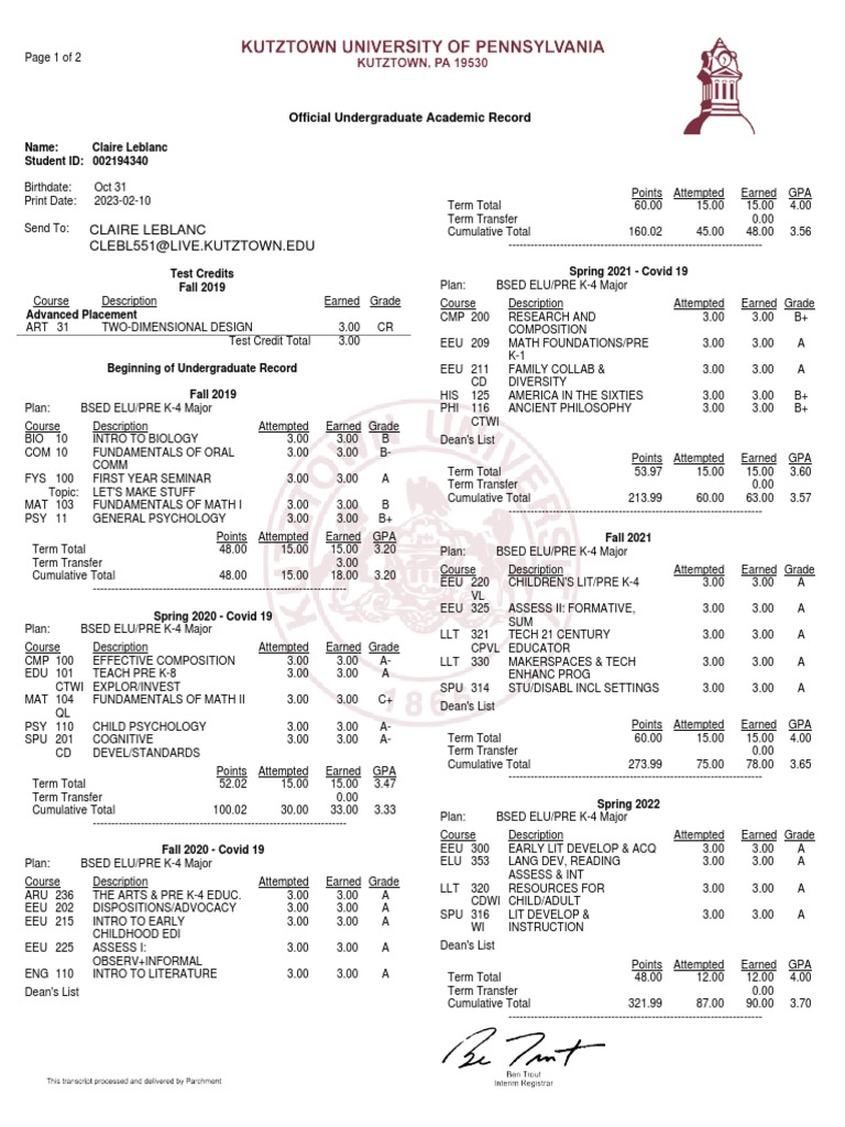 Transcript Claire Leblanc | PDF | Bachelor's Degree | Master's Degree