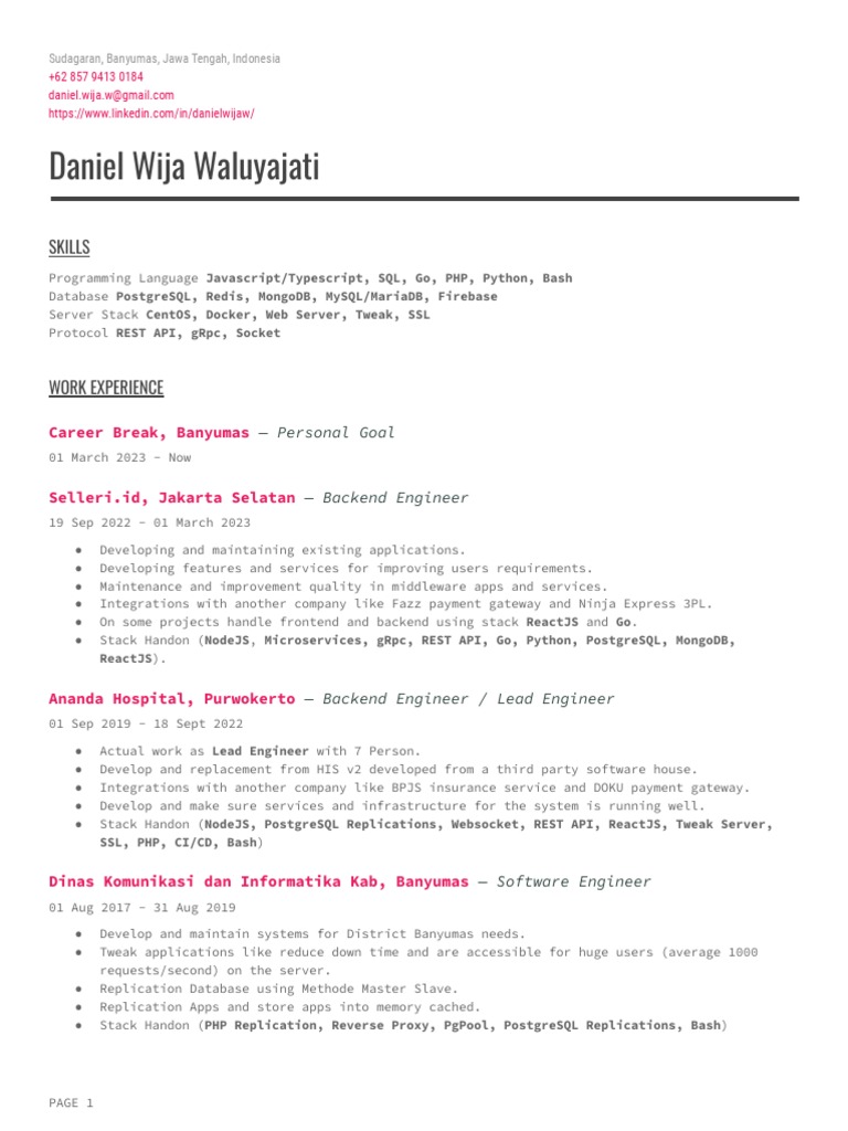 Backend Engineer Resume Example | PDF | Postgre Sql | Php