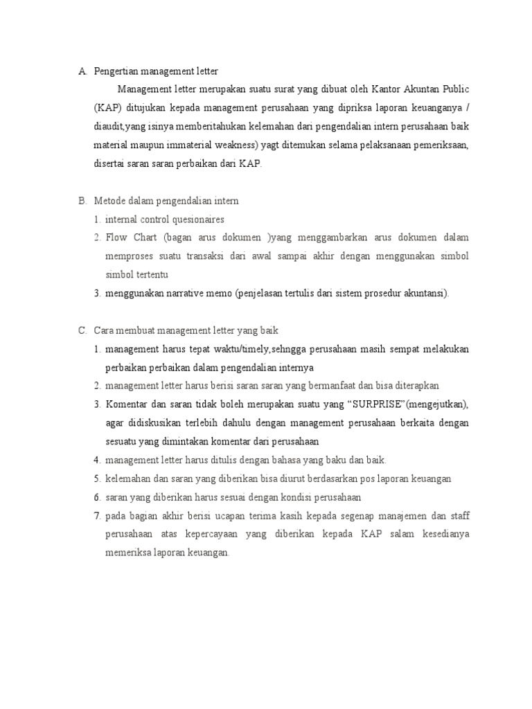 Pengertian dan Manfaat Management Letter | PDF