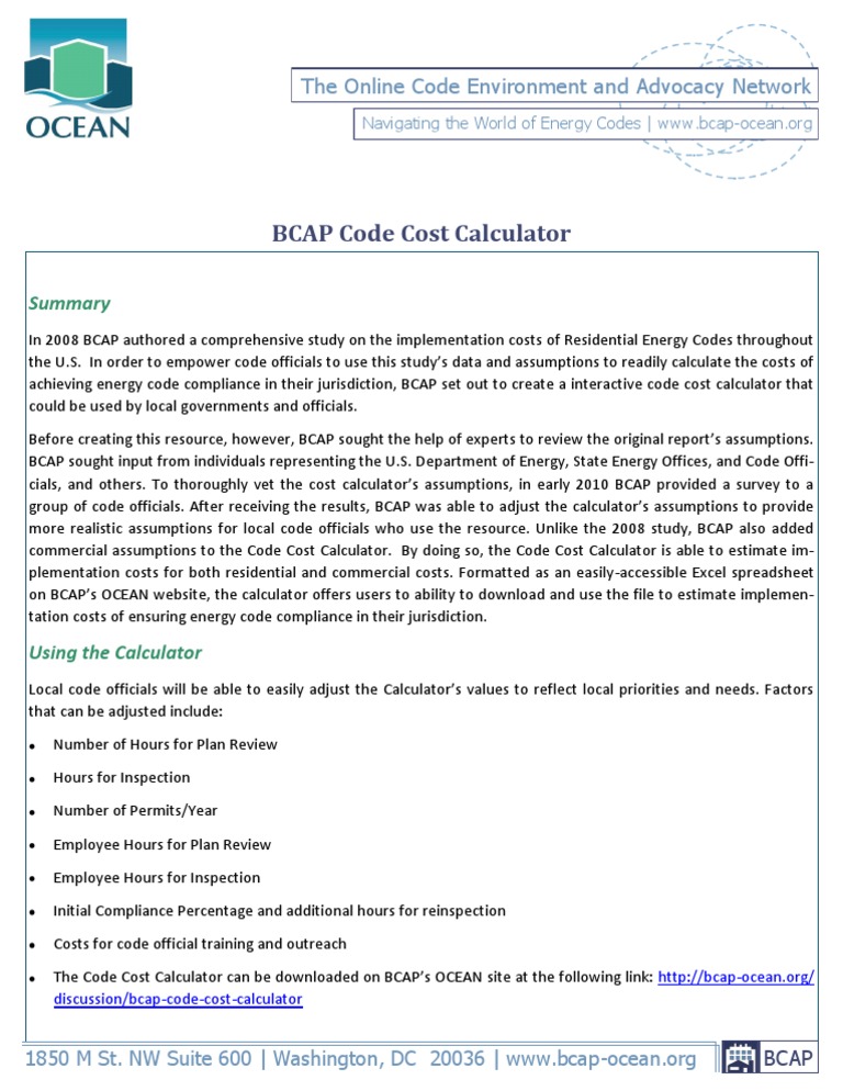 BCAP Energy Code Cost Calculator | PDF