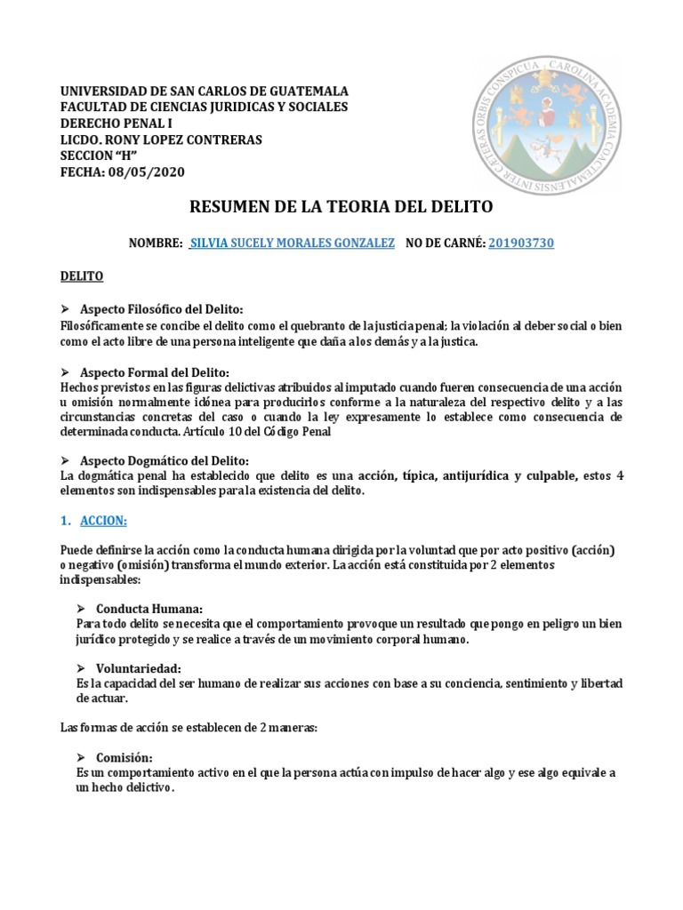 Resumen de la Teoría del Delito | PDF | Derecho penal | Intención ...