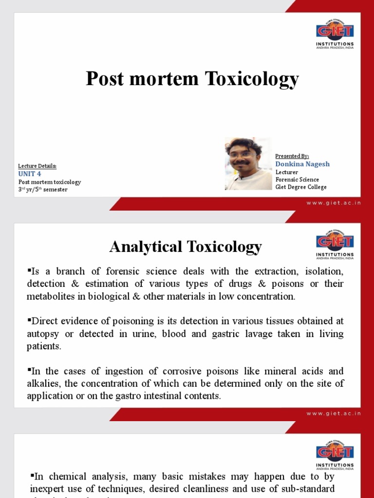 Post Mortem Toxicology Overview | PDF