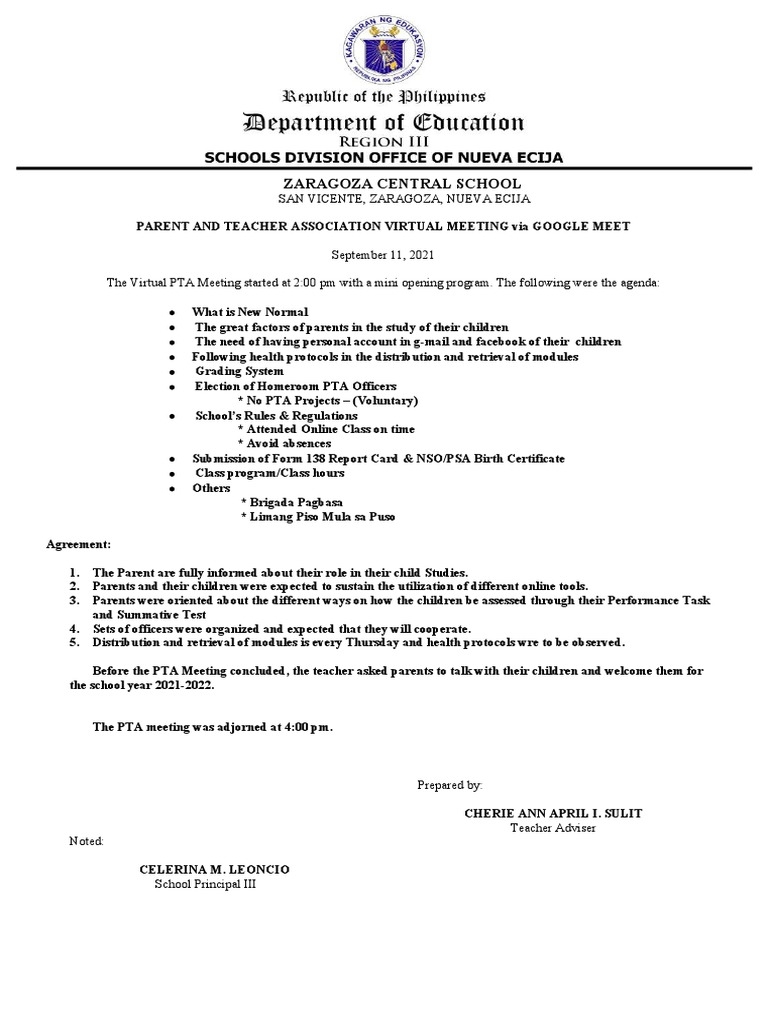 Virtual Orientation Report Parents Pdf