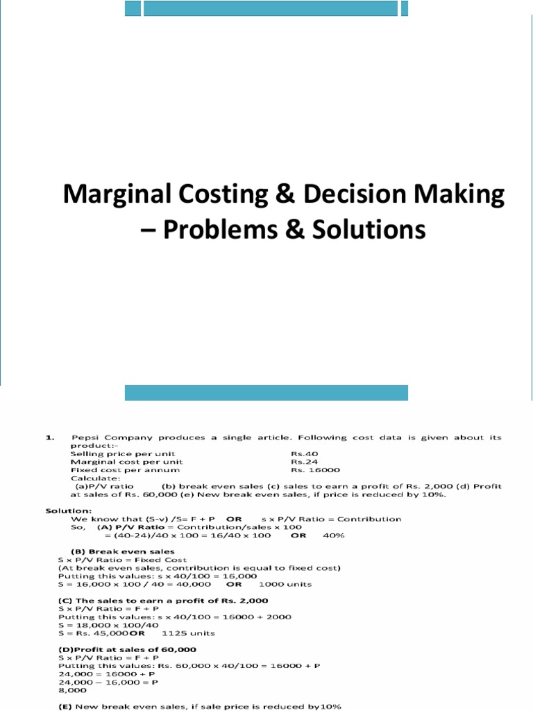Marginal Costing: Problems & Solutions | PDF