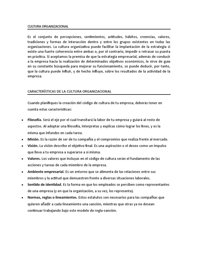 Características y Tipos de Cultura Organizacional | PDF | Cultura ...