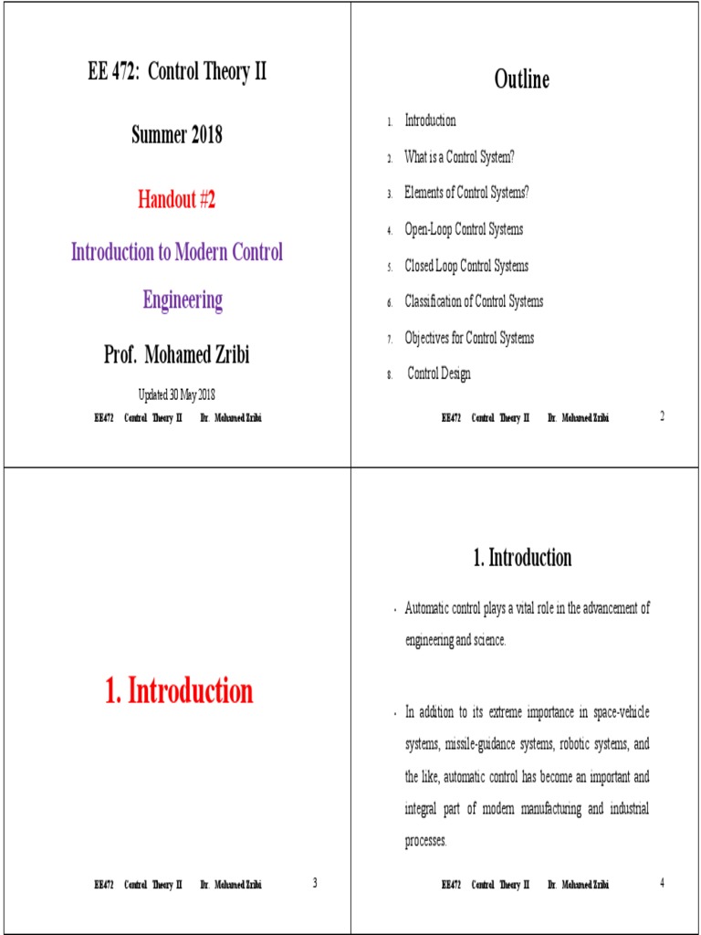 Handout 2 PDF PDF Control System Control Theory