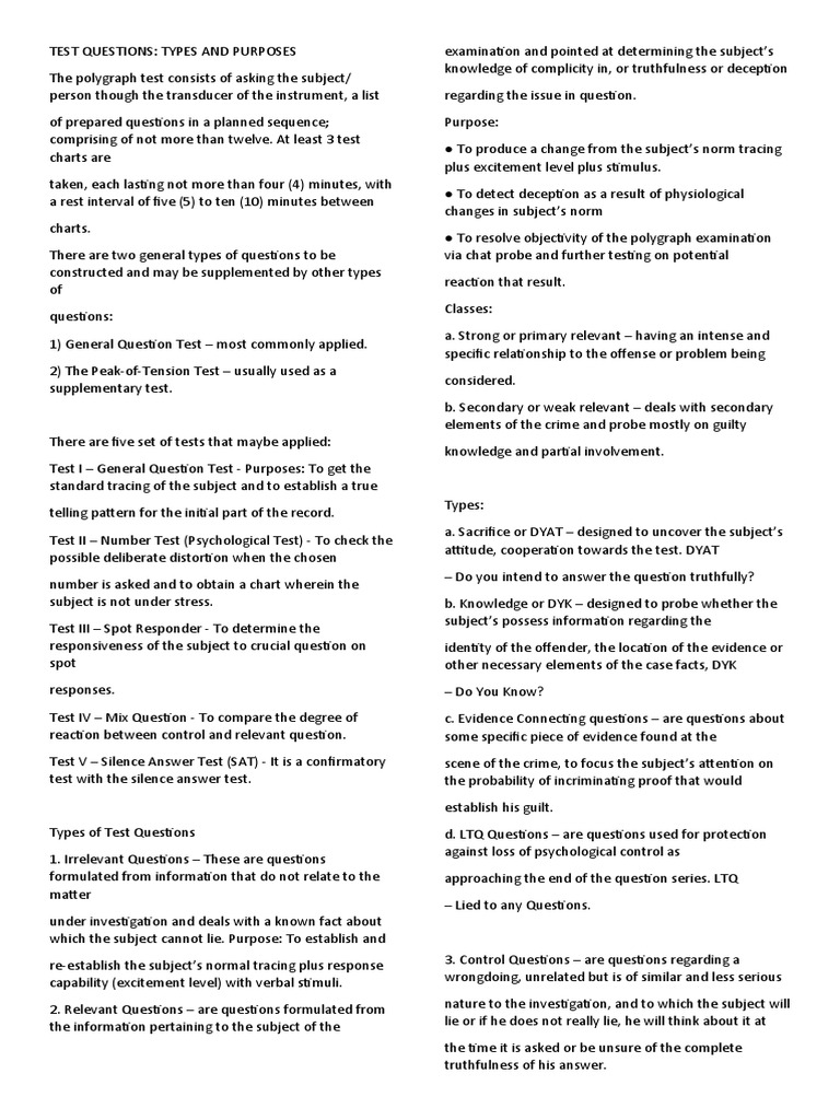 Test Questions | PDF | Polygraph | Breathing