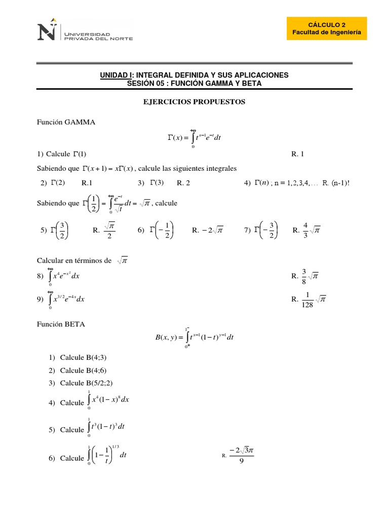 Función Gamma Y Beta Práctica Pdf Análisis Matemático Zona