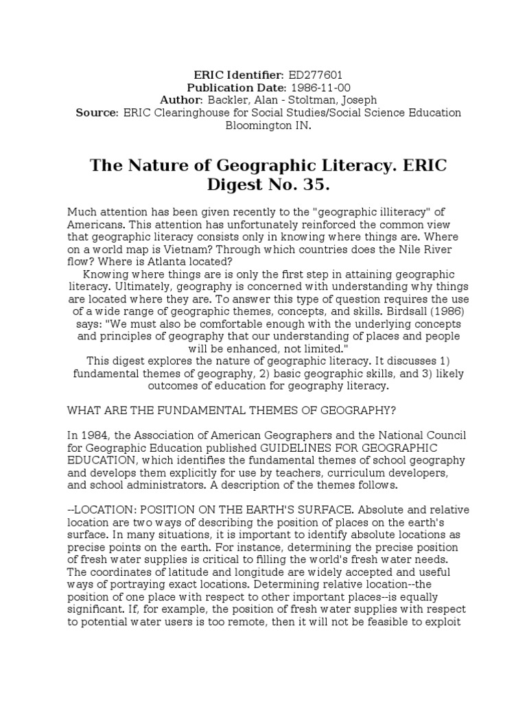 The Nature of Geographic Literacy PDF Geography Information