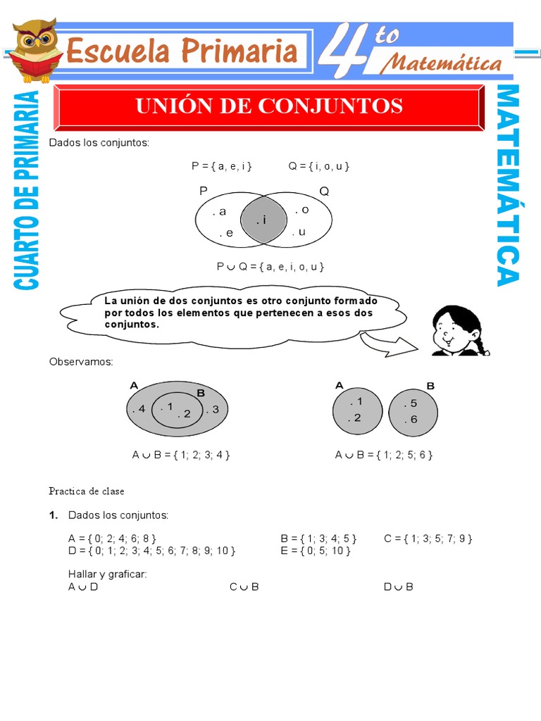 Ejercicios de Unión de Conjuntos para Primaria | PDF