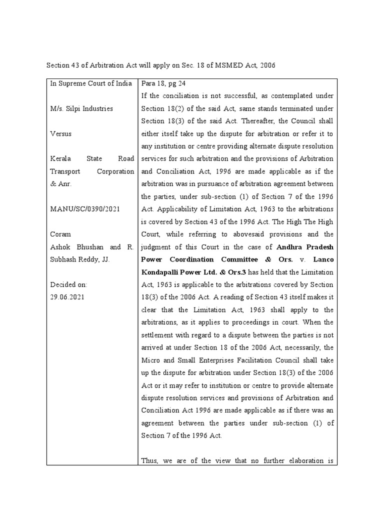 Section 43 of Arbitration Act Will Apply On Sec PDF Arbitration