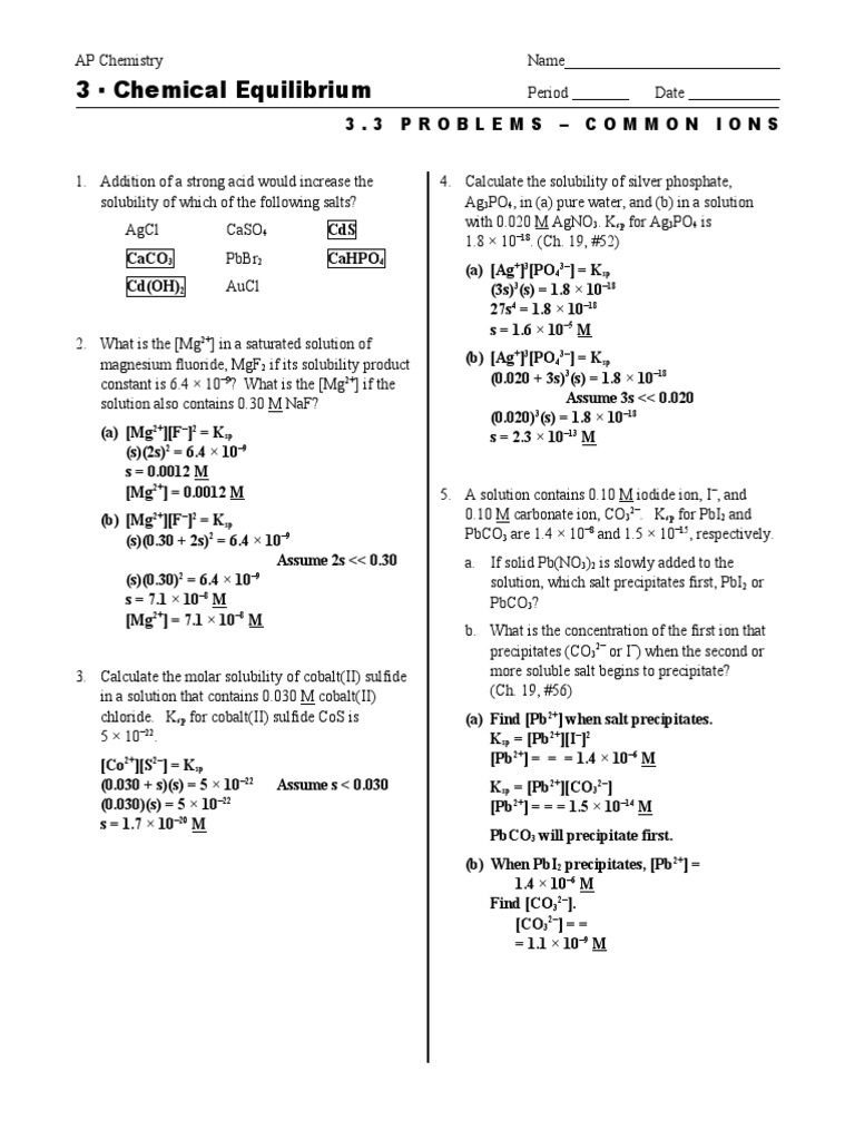 Ap Chem PDF Solubility Precipitation (Chemistry)