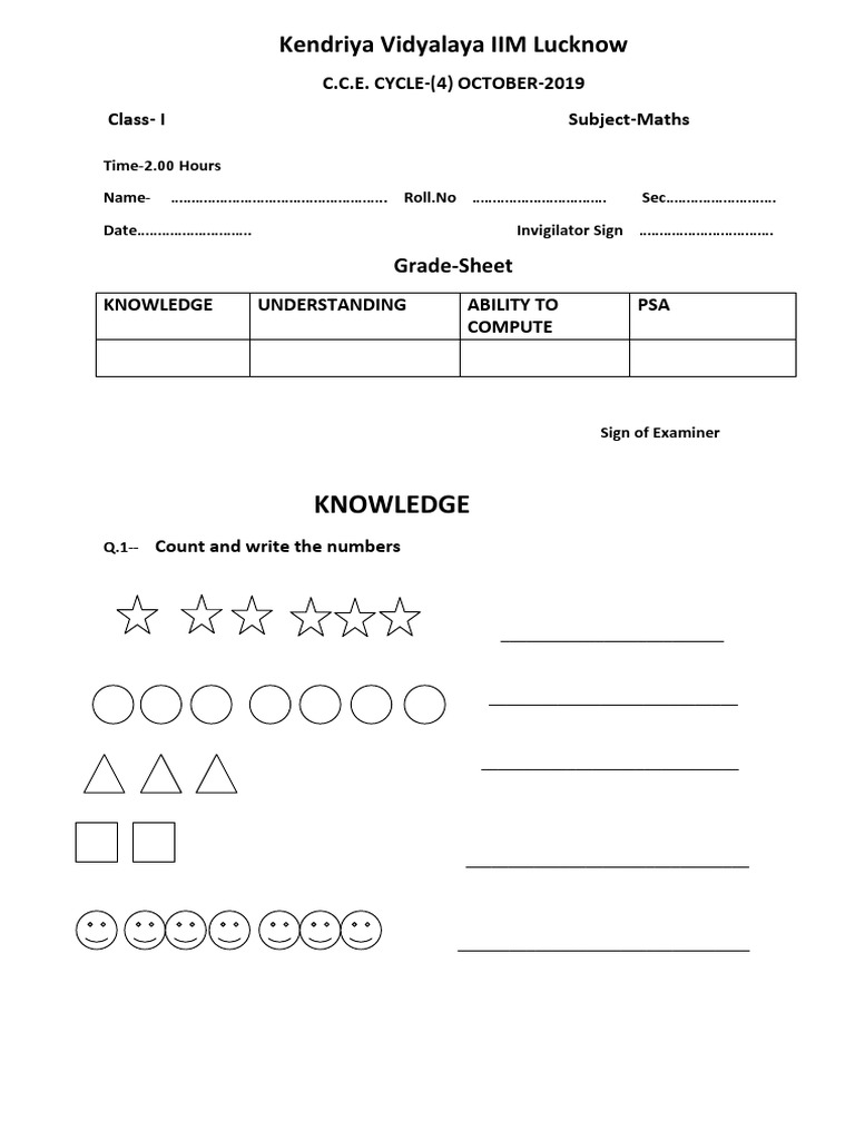 Class 1 maths cycle test 4 pdf cognition