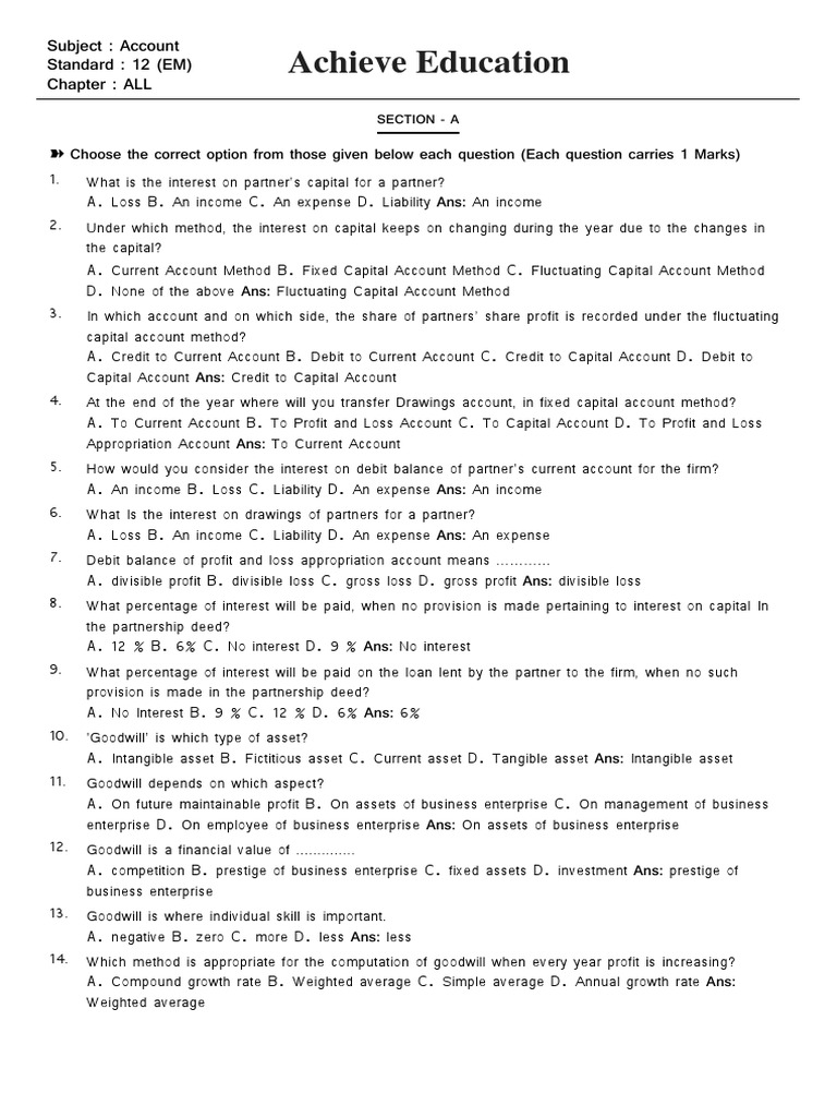 Mcqs & Vsqs PDF Debits And Credits Goodwill (Accounting)