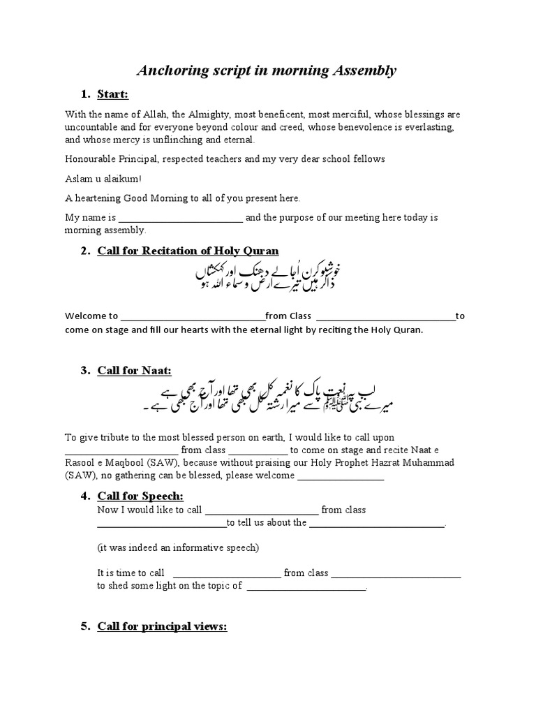 Anchoring Script in Morning Assembly | PDF