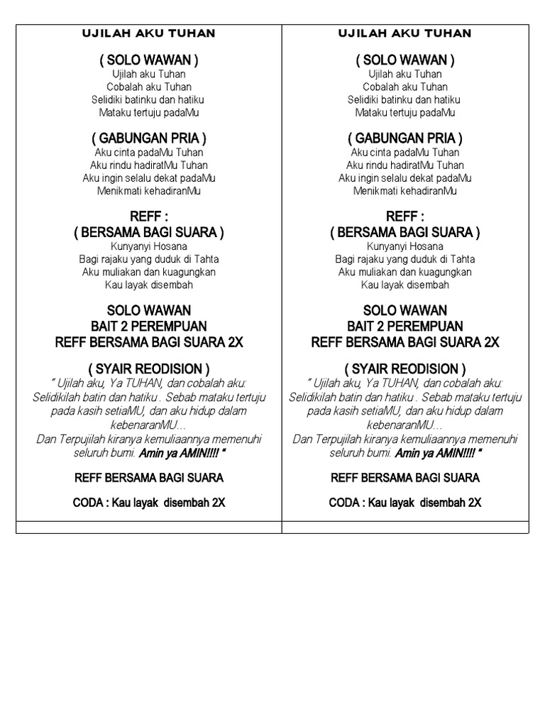 Lirik Lagu Ujilah Aku Tuhan | PDF