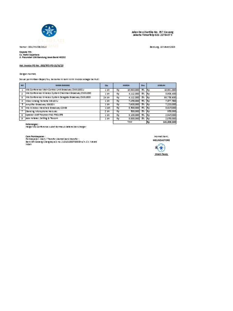 Invoice Sound System untuk CV. Rafiri | PDF