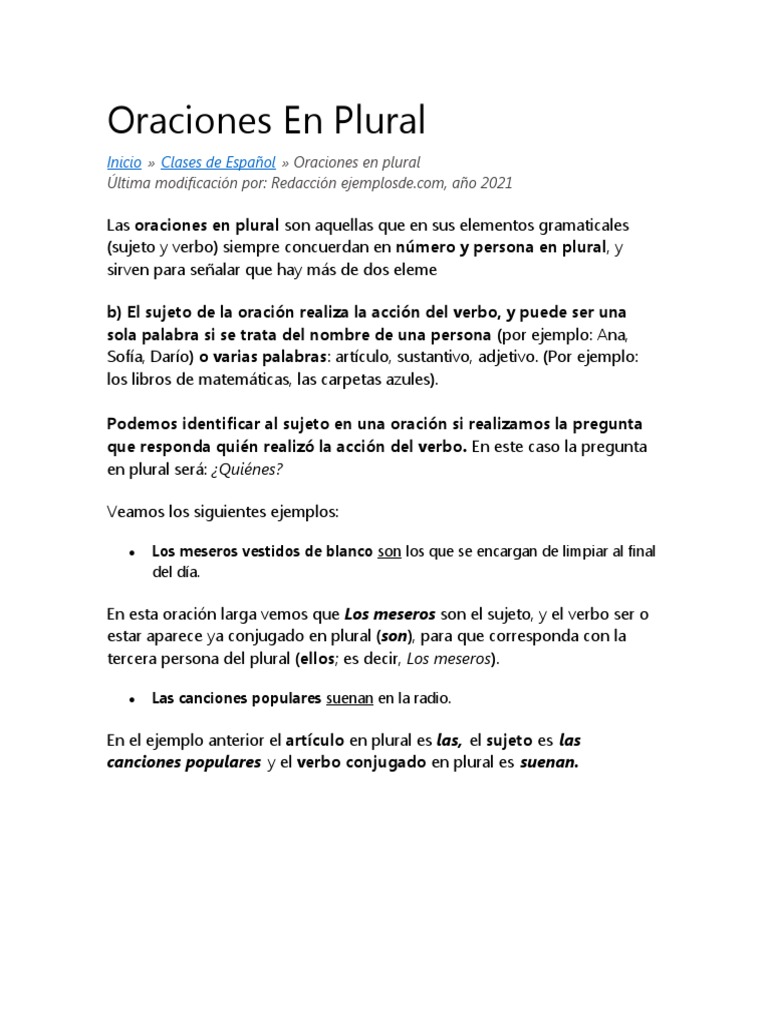 Oraciones en Plural PDF