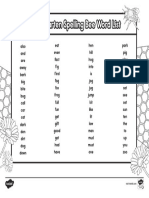 Black and White Kindergarten Spelling Bee Word List PDF