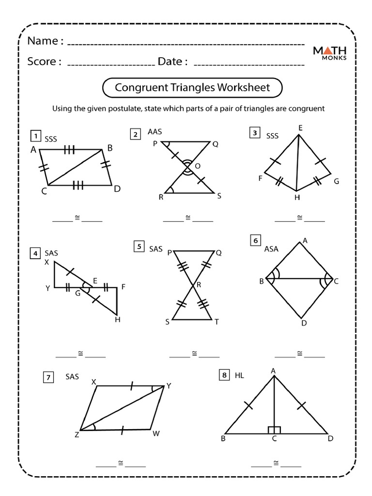 Corresponding Parts of Congruent Triangles Are Congruent Worksheet PDF