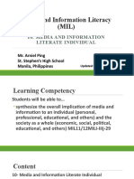 Media and Information Literacy (MIL) - Media and Information Literate Individual