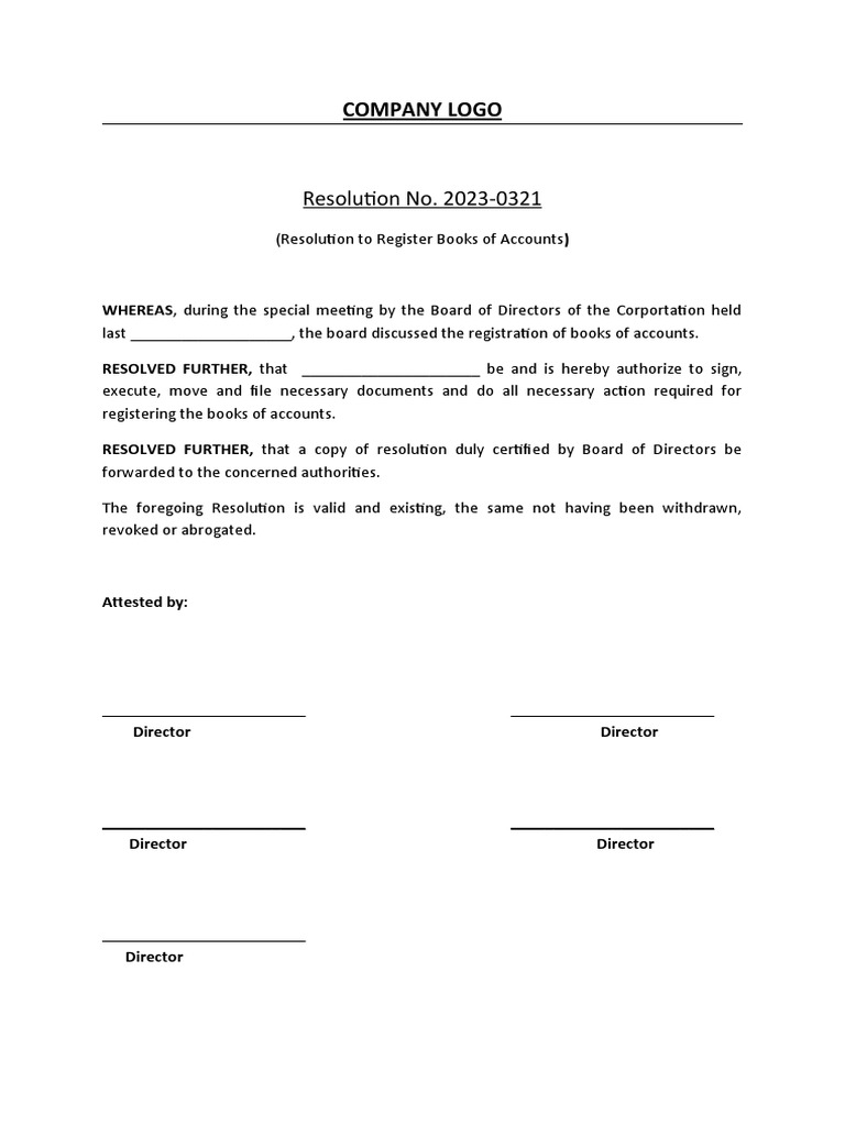 Board Resolution 2021 BIR Register Books PDF