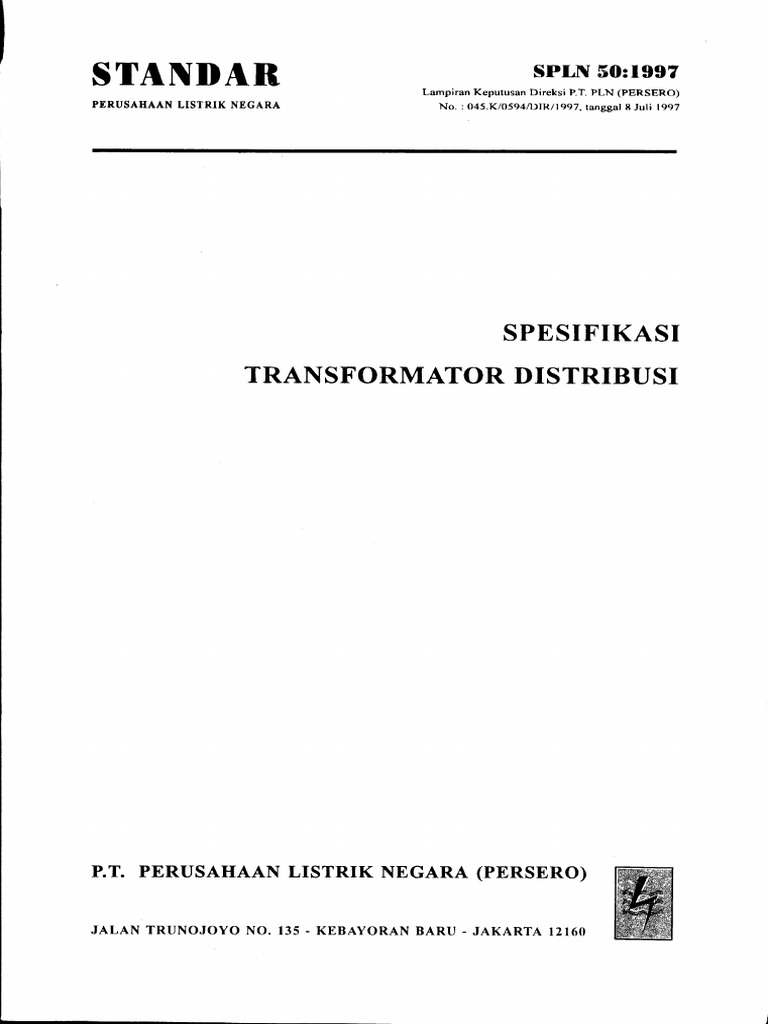 Spesifikasi SPLN 50:1997 Trafo Distribusi | PDF | Sains & Matematika