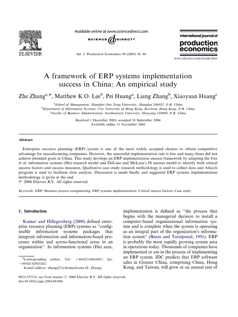 A Framework of ERP Systems Implementatio | Download Free PDF