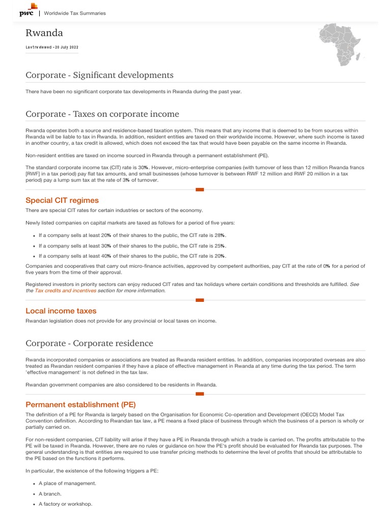 Rwanda - Corporate Summary | PDF | Capital Gains Tax | Depreciation