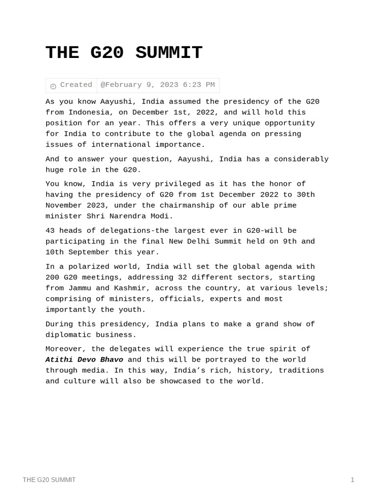 The G20 Summit PDF