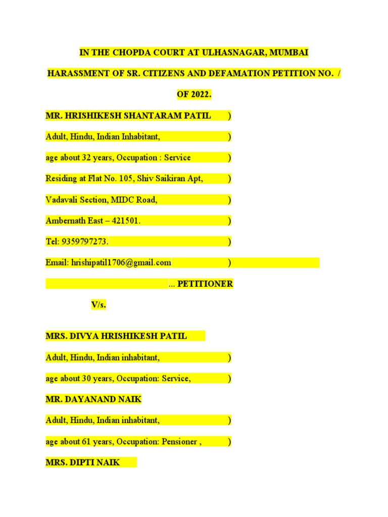 Draft Petition at Chopda Court PDF Bail Complaint Draft Petition at Chopda Court PDF Bail Complaint