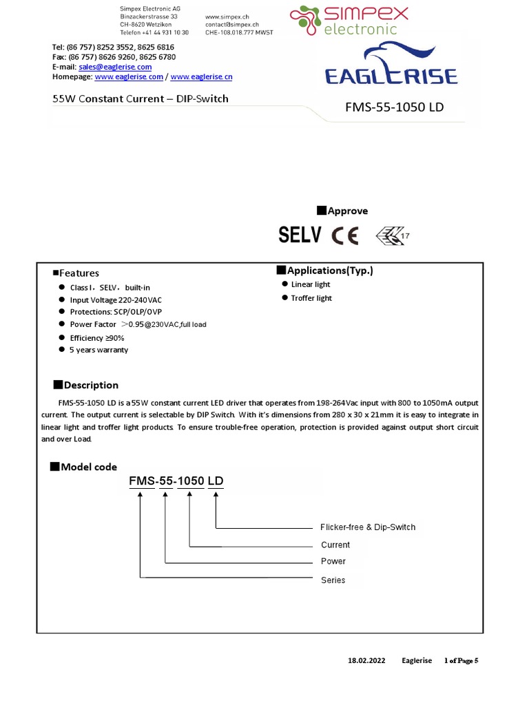 55W Constant Current LED Driver FMS-55-1050 | PDF | Computer ...
