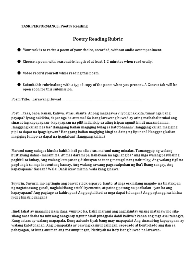 Oral Poetry Recitation Rubric | PDF