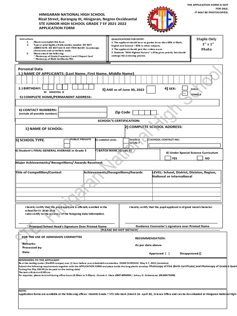 Application-Form-Ste 7 - 2 | Download Free PDF | Educational Stages