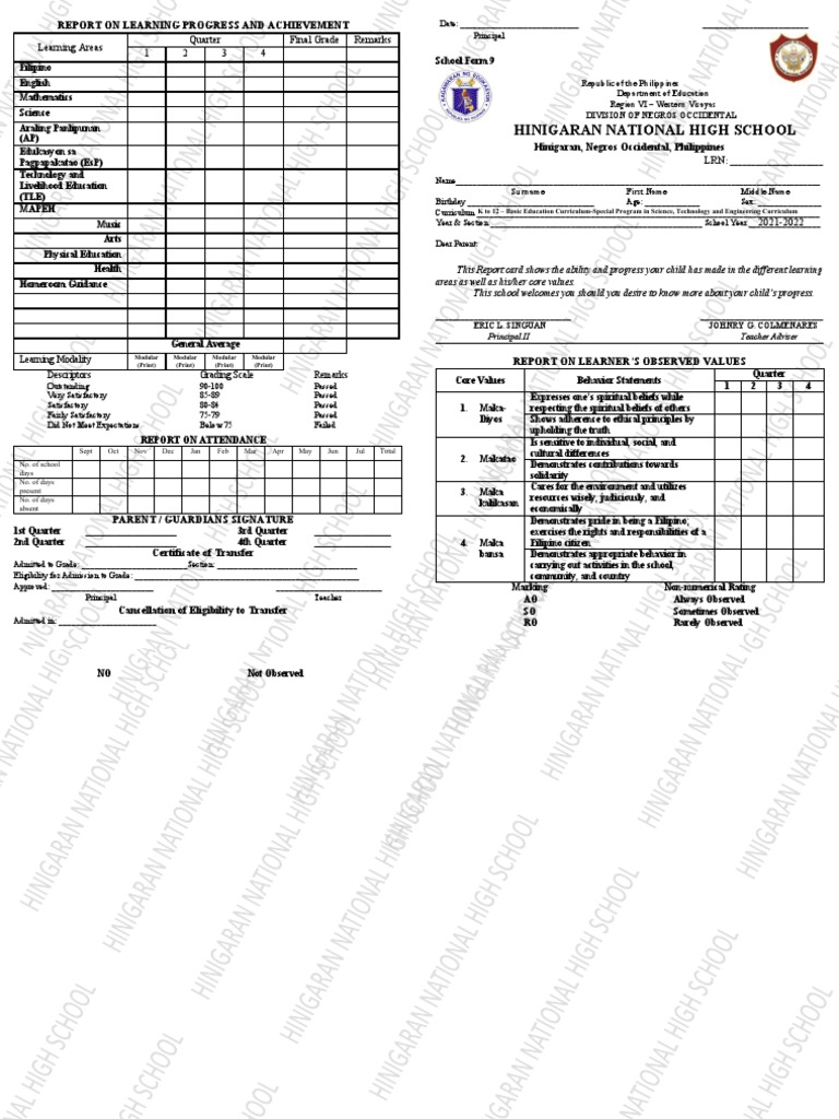 School form 9 pdf cognition