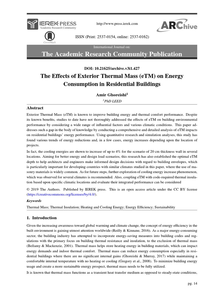 The effects of exterior thermal mass etm on energy consumption in