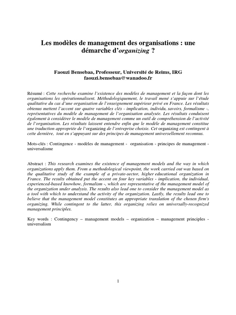 Modèles de management et organizing | PDF | Motivation | Motivant