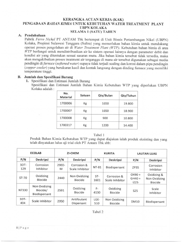 TOR & BOQ Pengadaan Bahan Kimia Keb Water Treatment Plant PR 28862 PDF