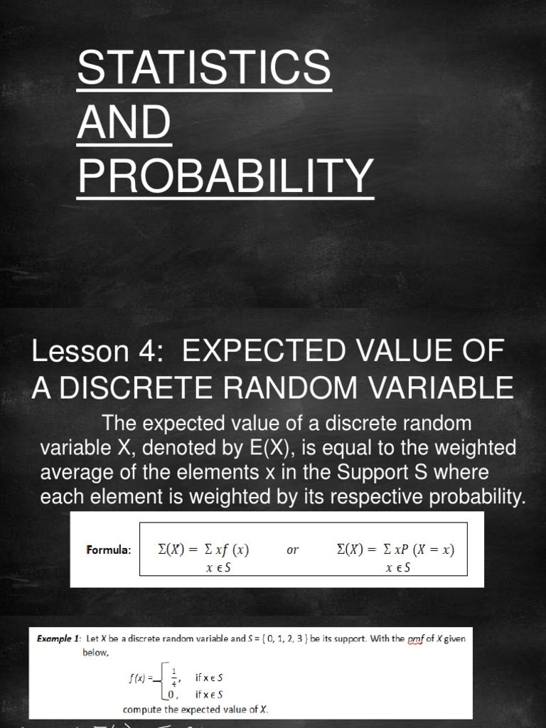 Lesson 4 Expected Value of A Discrete Random Variable | PDF
