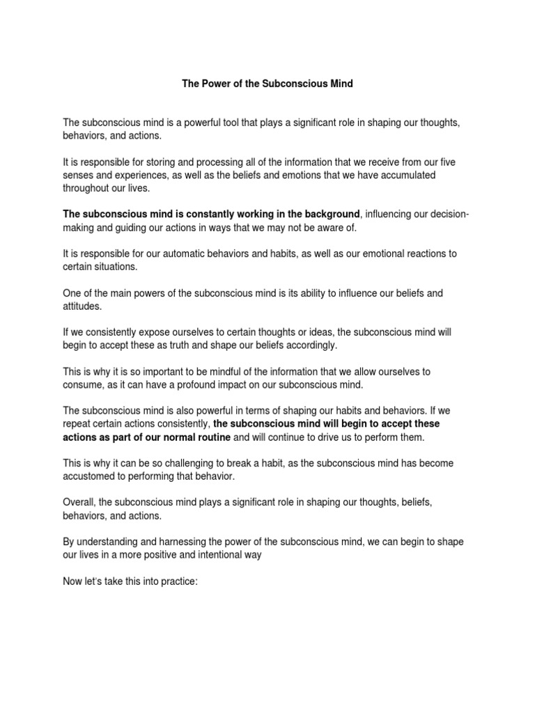 Reprogramming Your Subconscious Mind | PDF | Mind | Thought