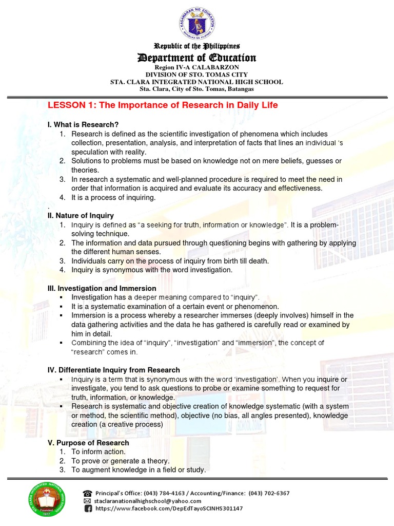 PRACTICAL RESEARCH 1 Lessons PDF | PDF | Qualitative Research | Science