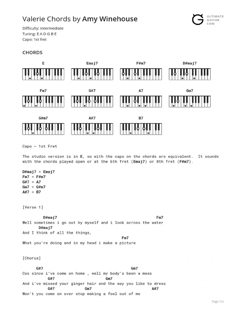 Valerie Chords PDF
