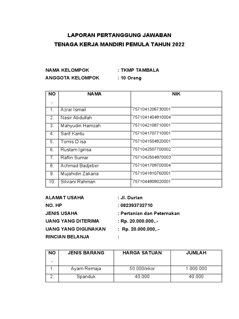 LPJ TKMP Tambala 2022: Pertanggungjawaban | PDF