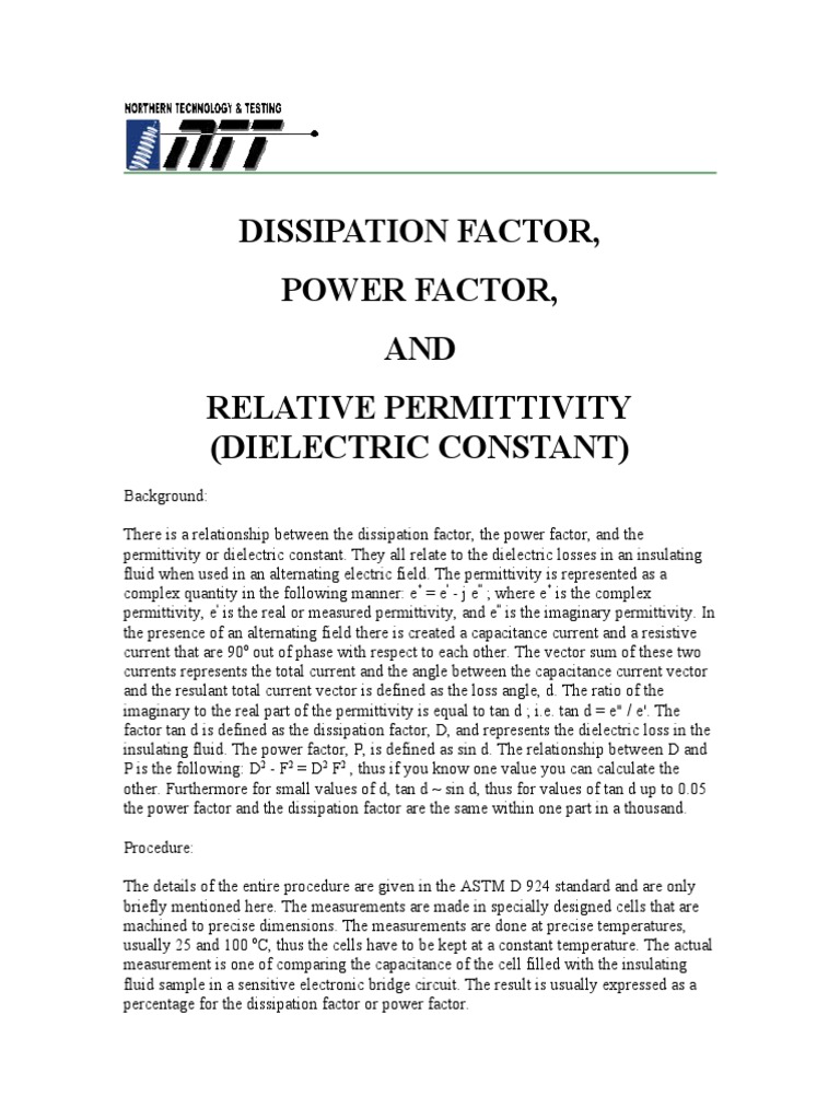 Dissipation Factor PDF Permittivity Dielectric
