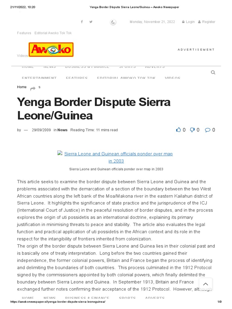 Yenga Border Dispute Sierra Leone Guinea Awoko Newspaper PDF