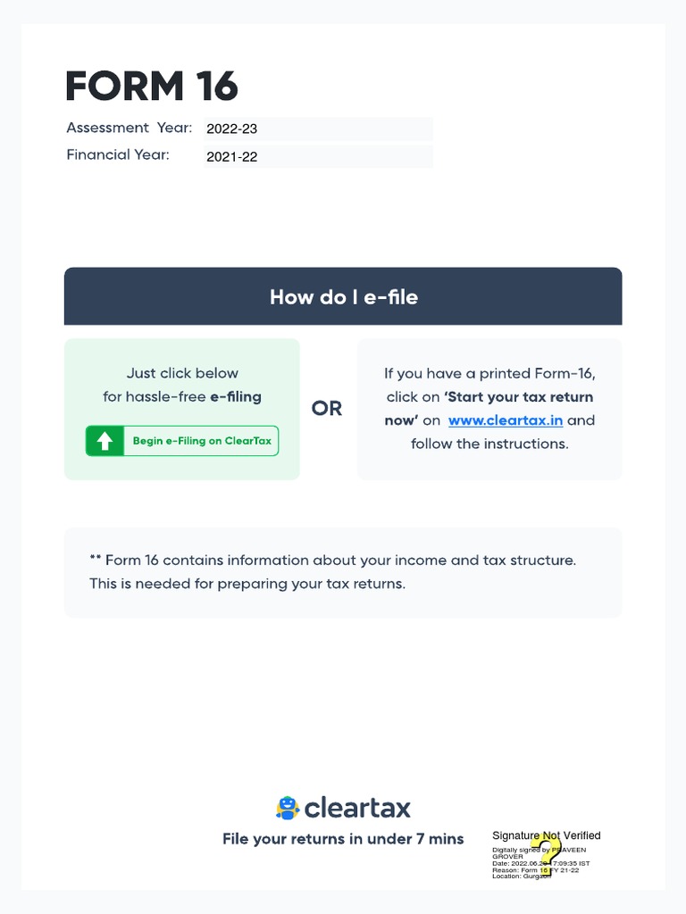 E-Filing Form 16 for Tax Returns | PDF