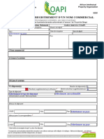 Demande D'Enregistrement D'Un Nom Commercial: Cadre Réservé À L'administration Nationale Cadre Réservé À l'OAPI