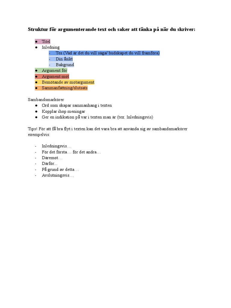 Struktur F r Argumenterande Text PDF PDF