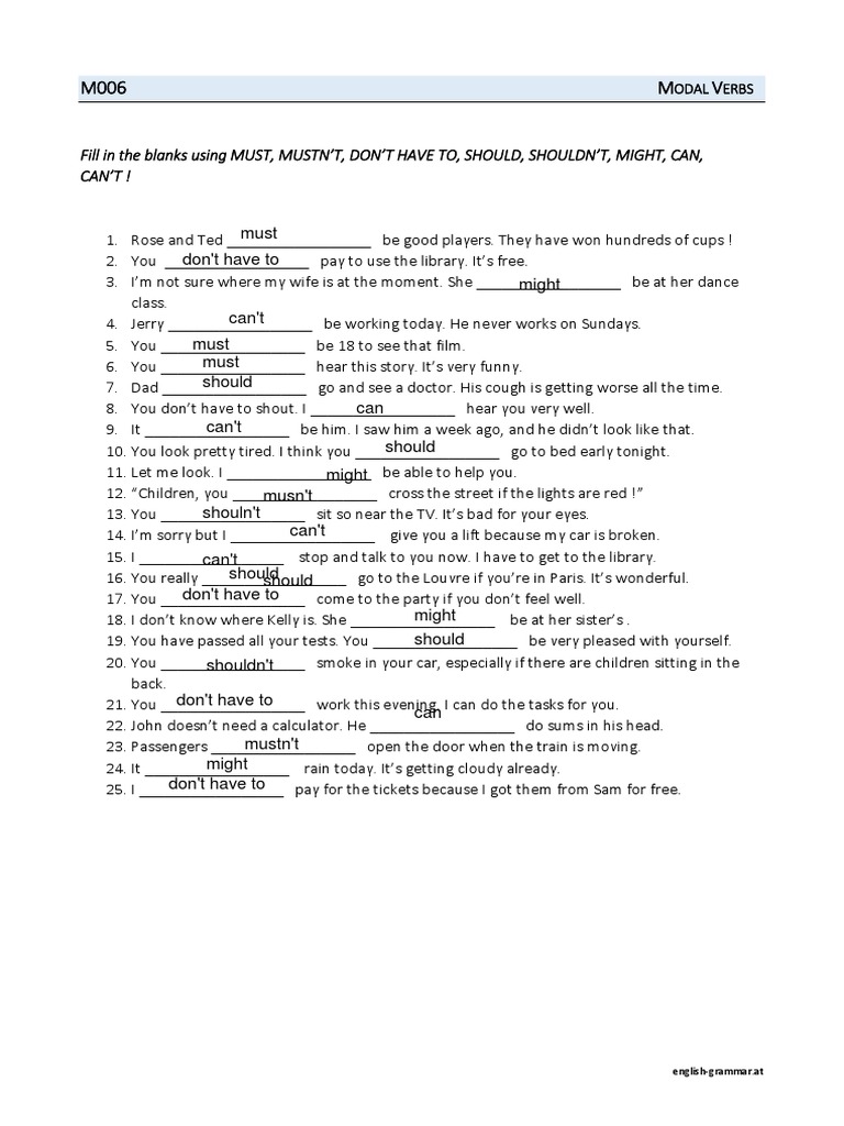 M006 Modal Verbs 1 1 Pdf Pdf